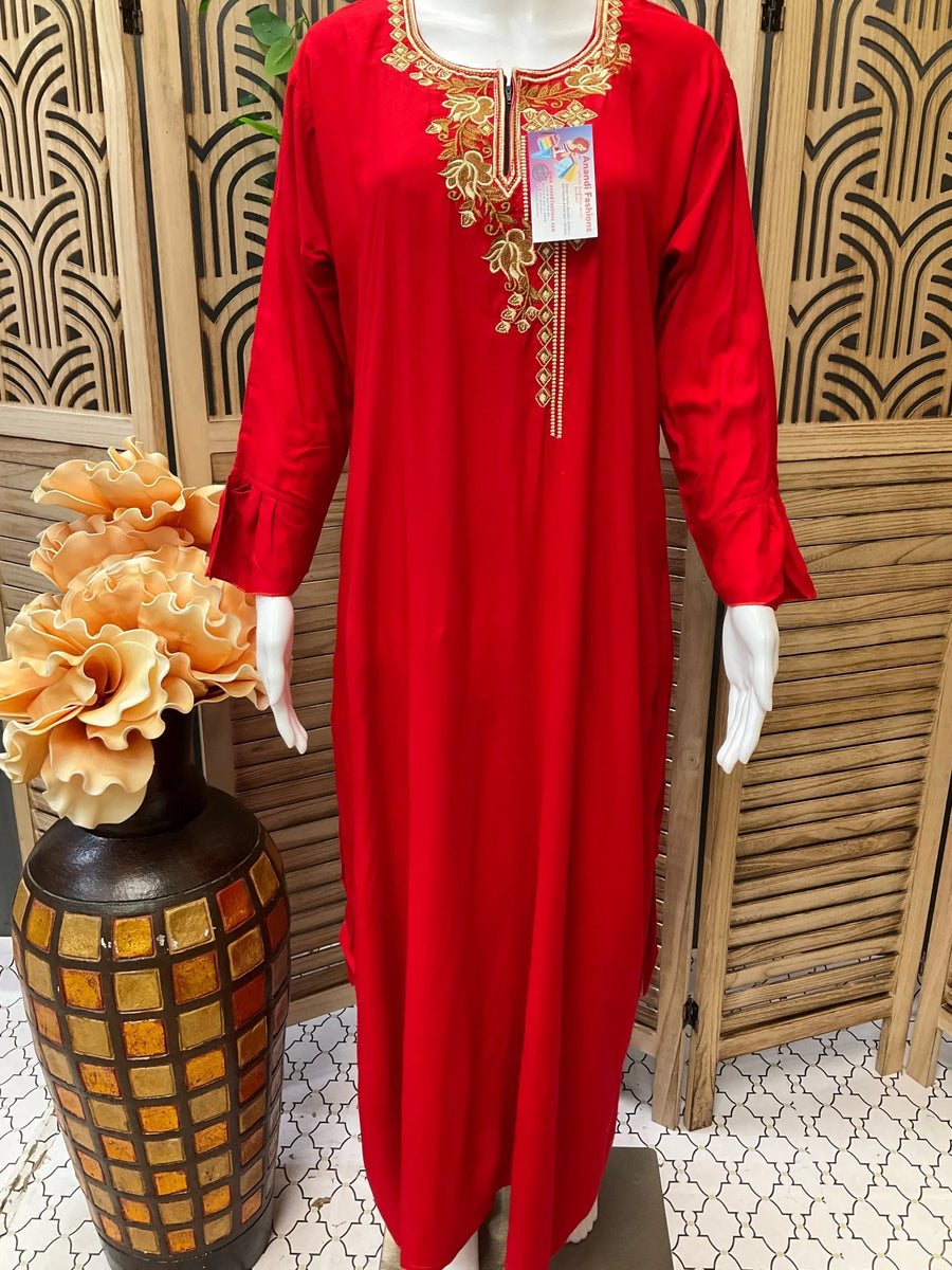 Indian Nighties - Rayon Nighty with embroidery on the neck part and side pocket