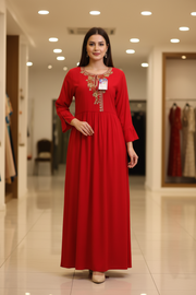 Indian Nighties Rayon with Embroidery On The Neck Part and Side Pocket Nighty