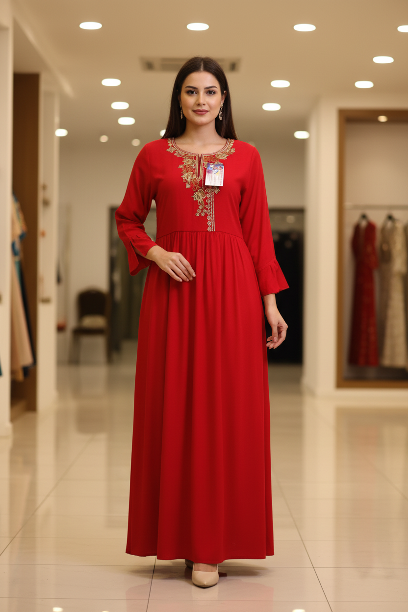 Indian Nighties Rayon with Embroidery On The Neck Part and Side Pocket Nighty