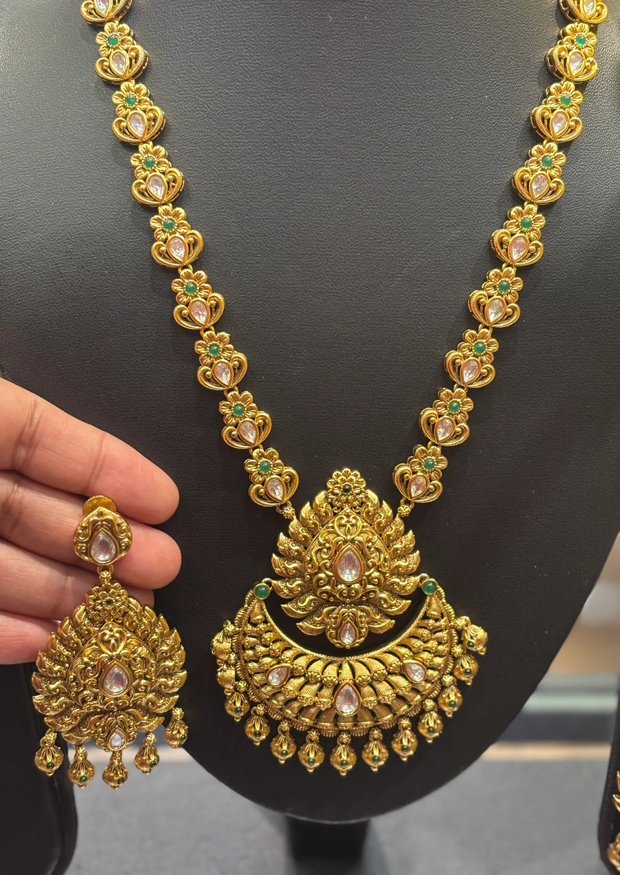 Premium- Antique Finish Long Necklace Set/Haram