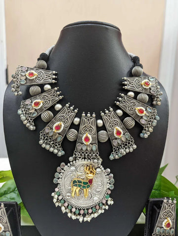 Oxidized Jewelry - Dual Tone Oxidized Necklace Set