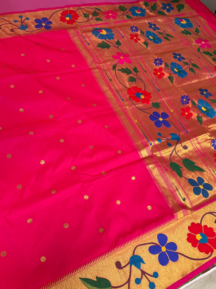 Pink Semi Silk Paithani Saree