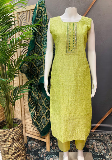 Party Wear Chudidhar/Kurti Set with  Bandhani Dupatta