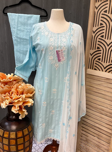 Elegant Pastel Color Chikankari Kurti Set - Traditional Embroidery
