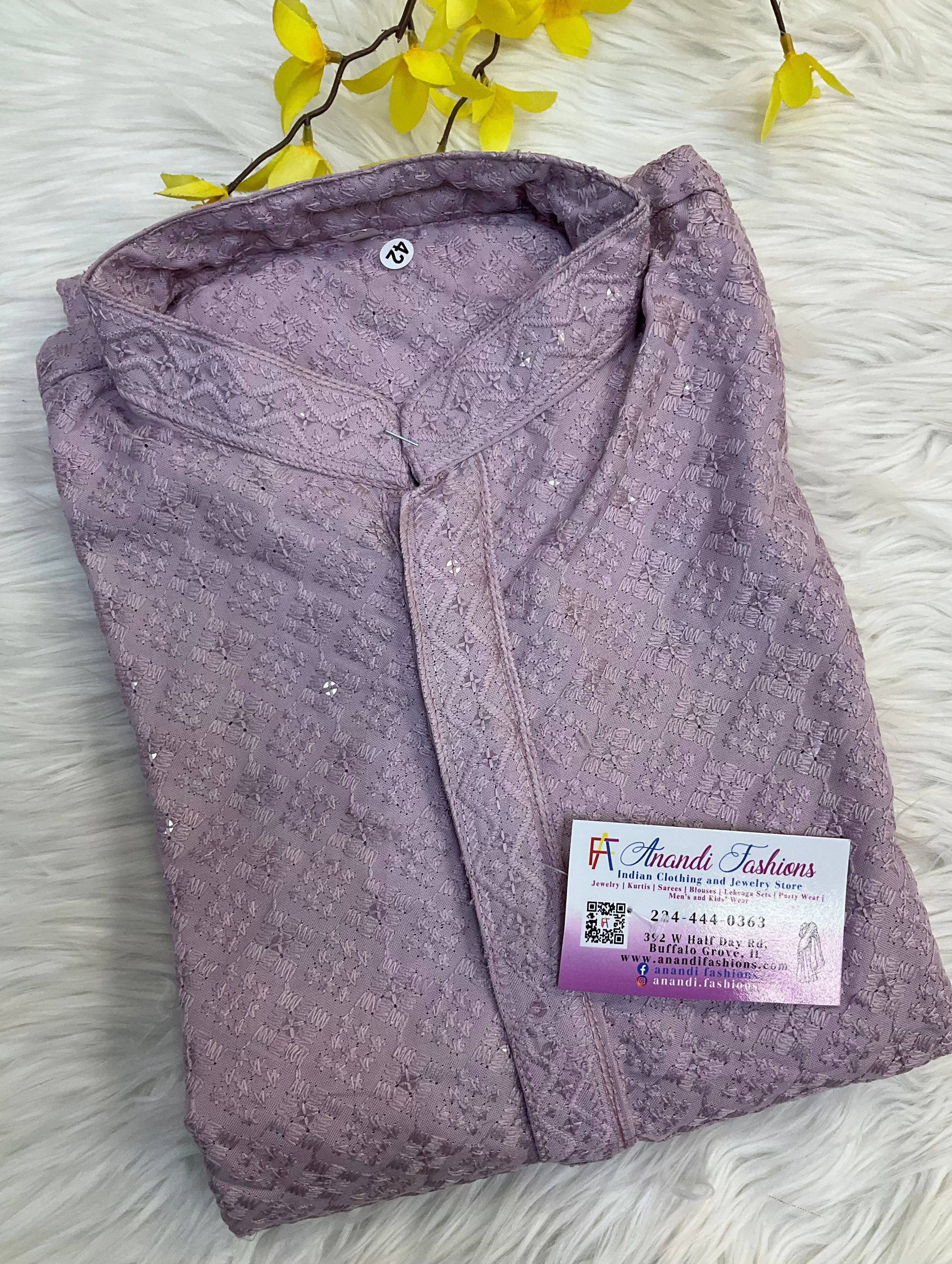 Size 42-Lavender Color Chikankari Men’s Kurta set