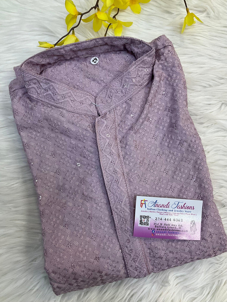 Size 42-Lavender Color Chikankari Men’s Kurta set
