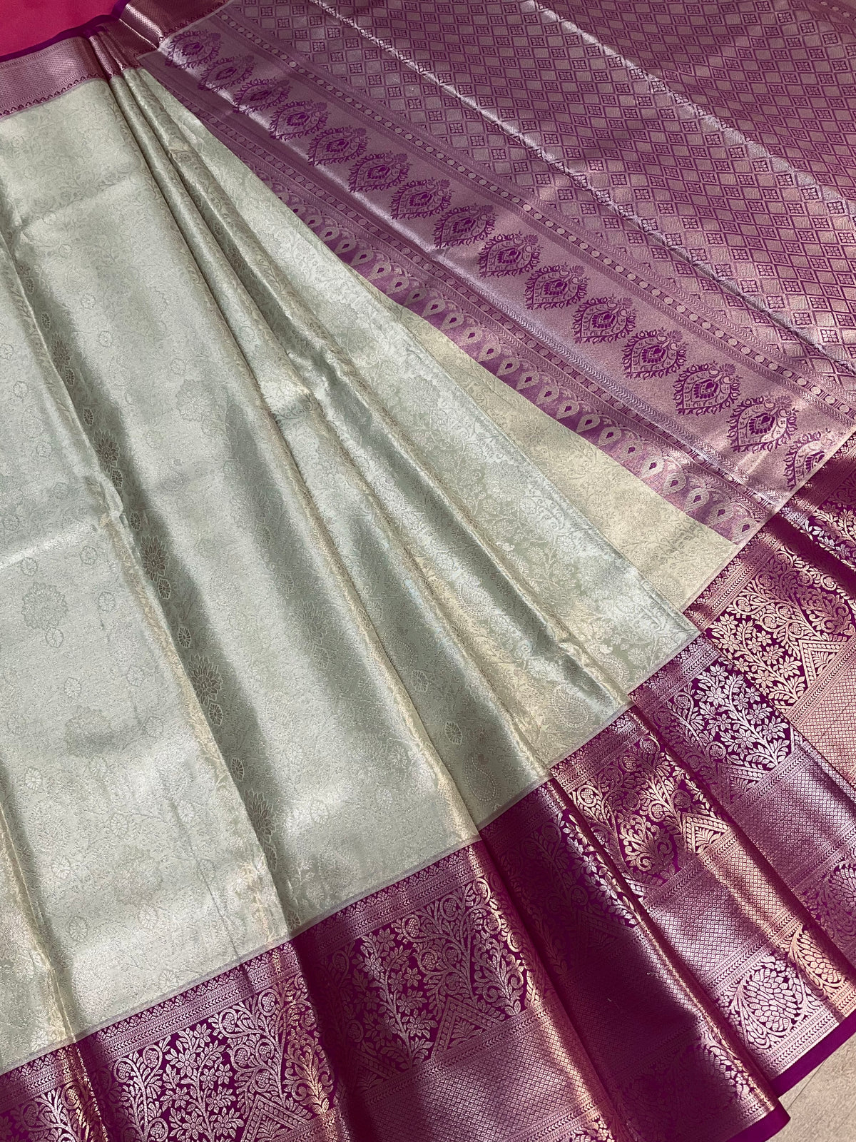 Semi Silk Kanjeevaram Mint Green & Purple Border Saree