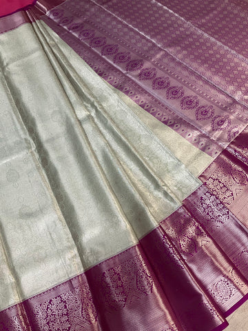 Semi Silk Kanjeevaram Mint Green & Purple Border Saree
