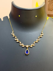 Cute and Simple Blue Stone Necklace set- Leaf Design