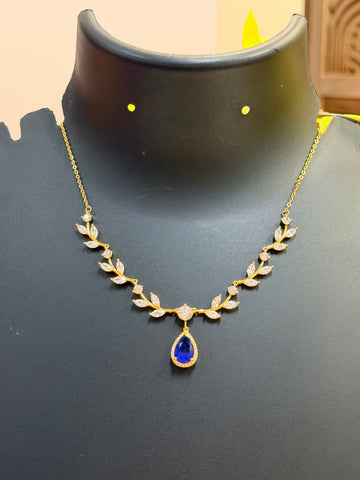 Cute and Simple Blue Stone Necklace set- Leaf Design
