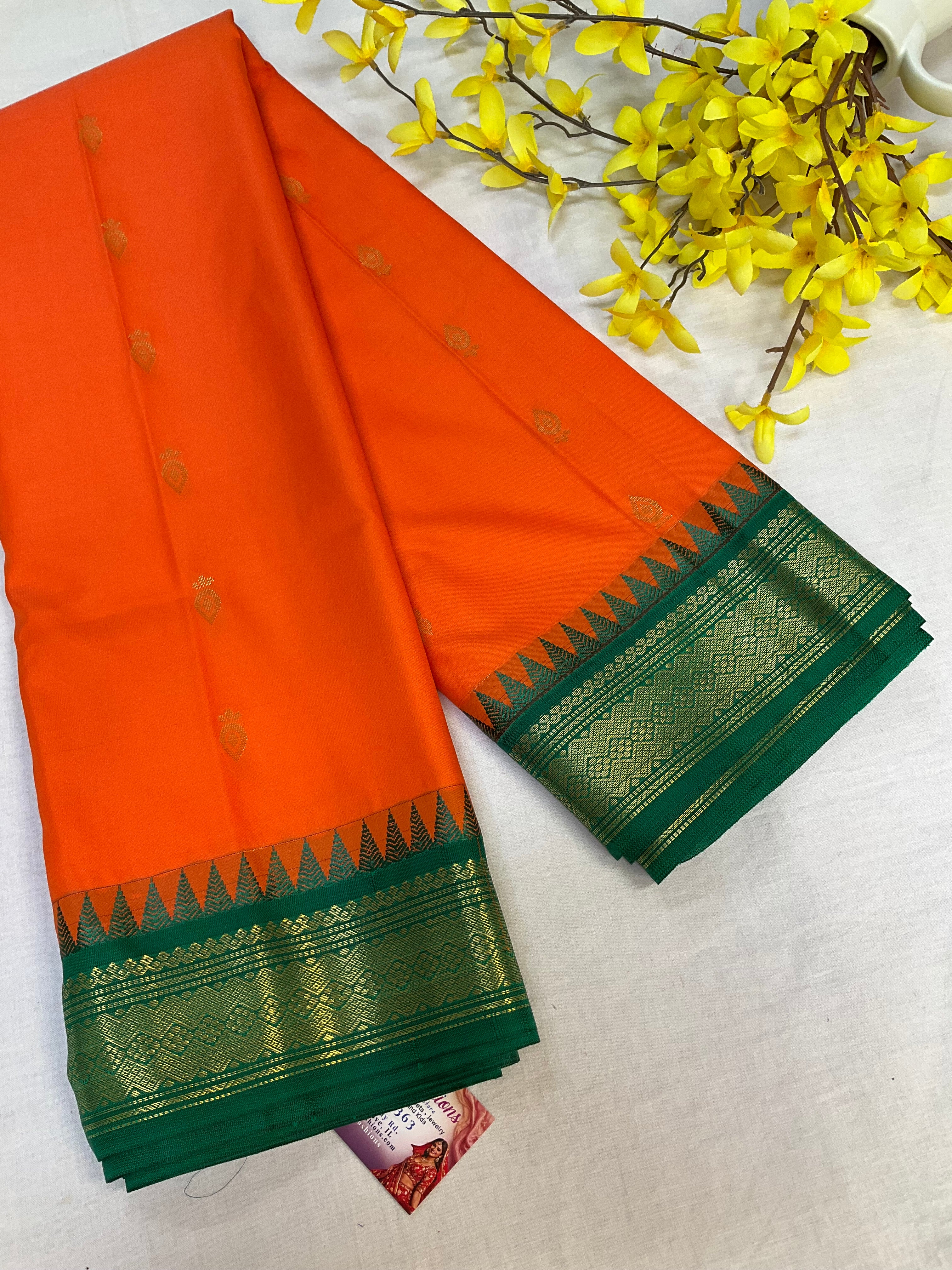 Orange Semi Silk Kanjeevaram Saree