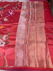 Peach color Paper Silk Saree with stitched blouse
