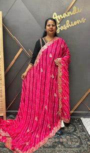 Pink Georgette Leheriya Saree
