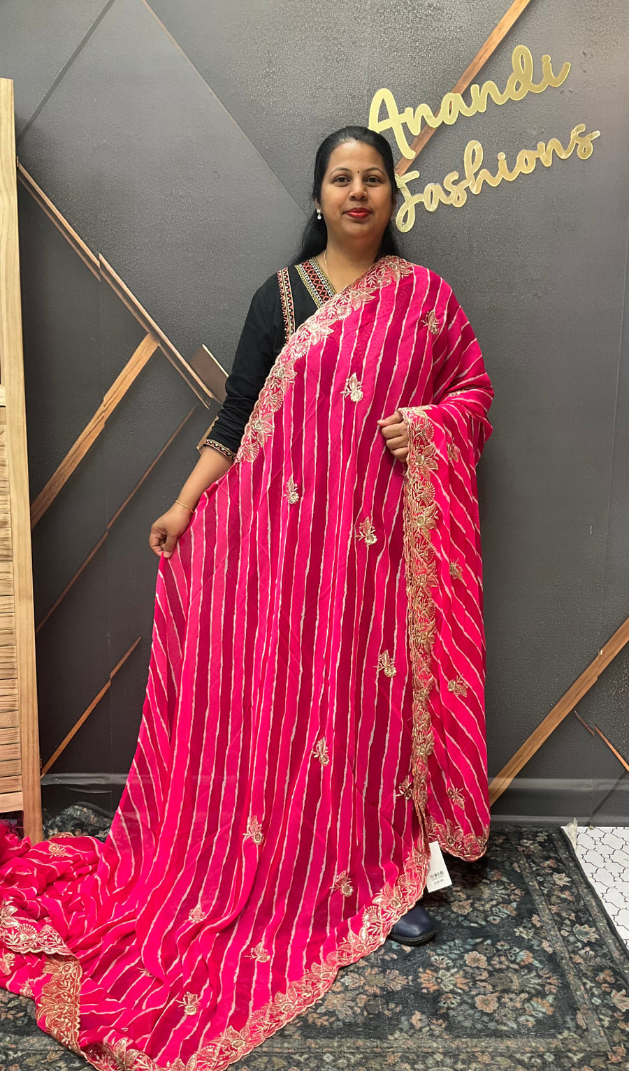 Pink Georgette Leheriya Saree
