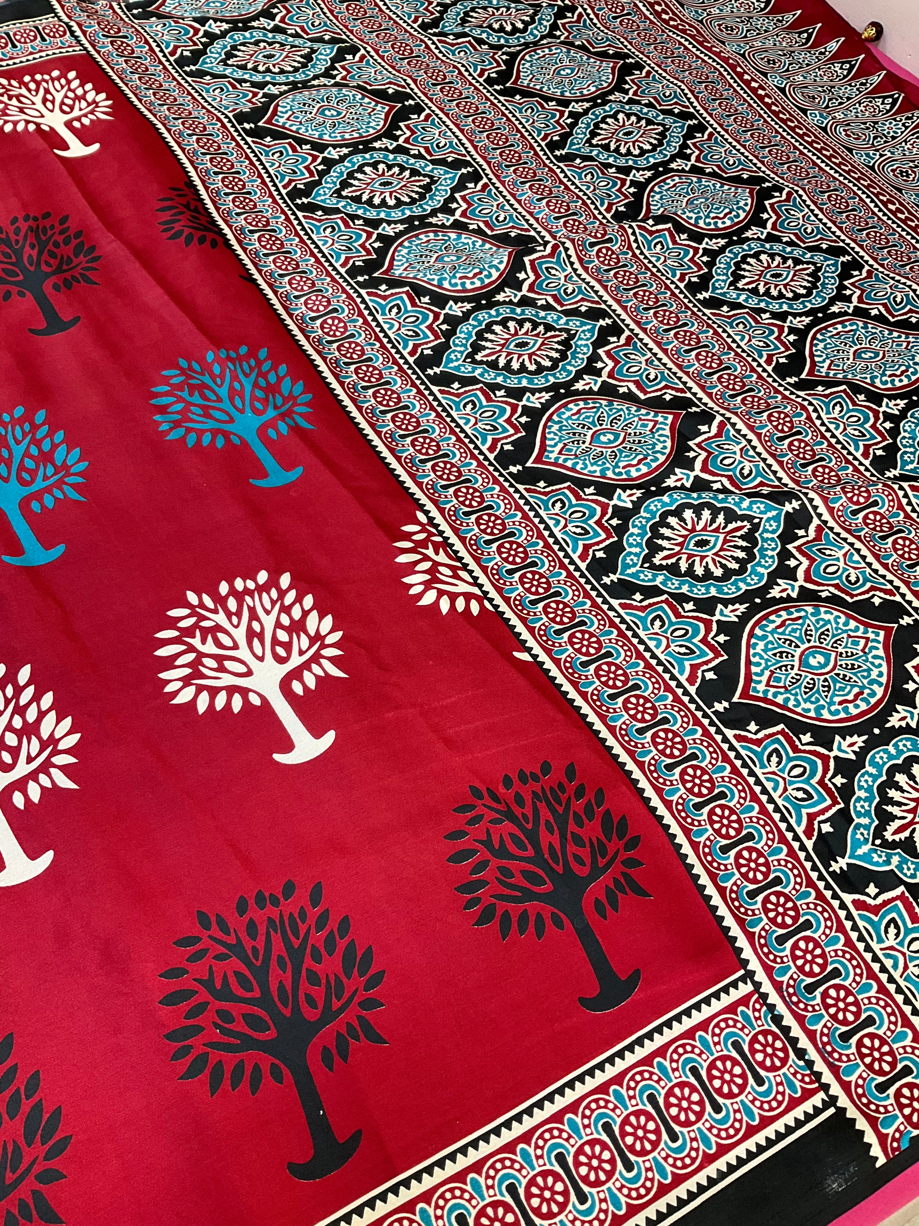 Semi Modal Silk Sarees- Maroon & Black