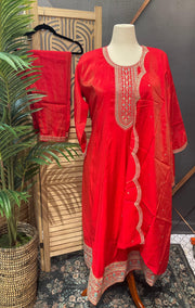 Plus Size Shimmery Orange Party Wear Anarkali Kurti Set