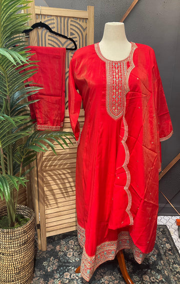 Plus Size Shimmery Orange Party Wear Anarkali Kurti Set