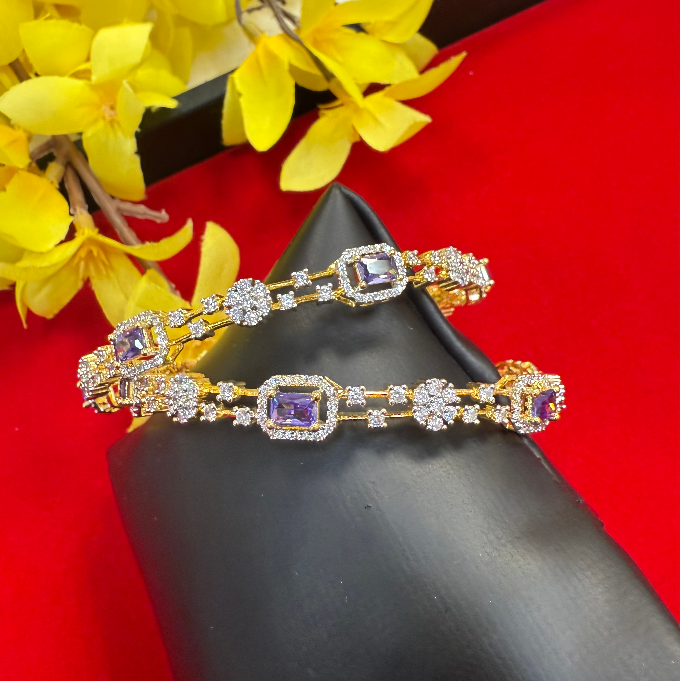 Party Wear CZ Bangles- Pair(set of 2) image 3