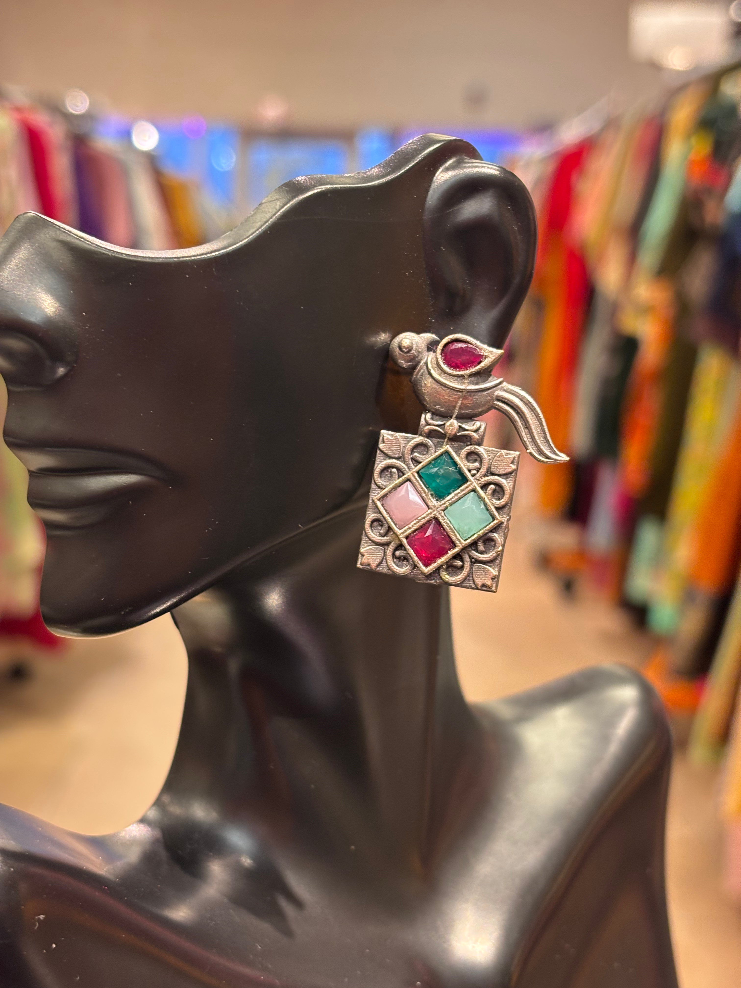 German Silver Earrings with Parrot Stud image 1