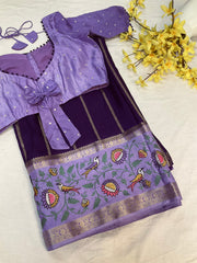 Purple Benarasi saree with Stitched Blouse