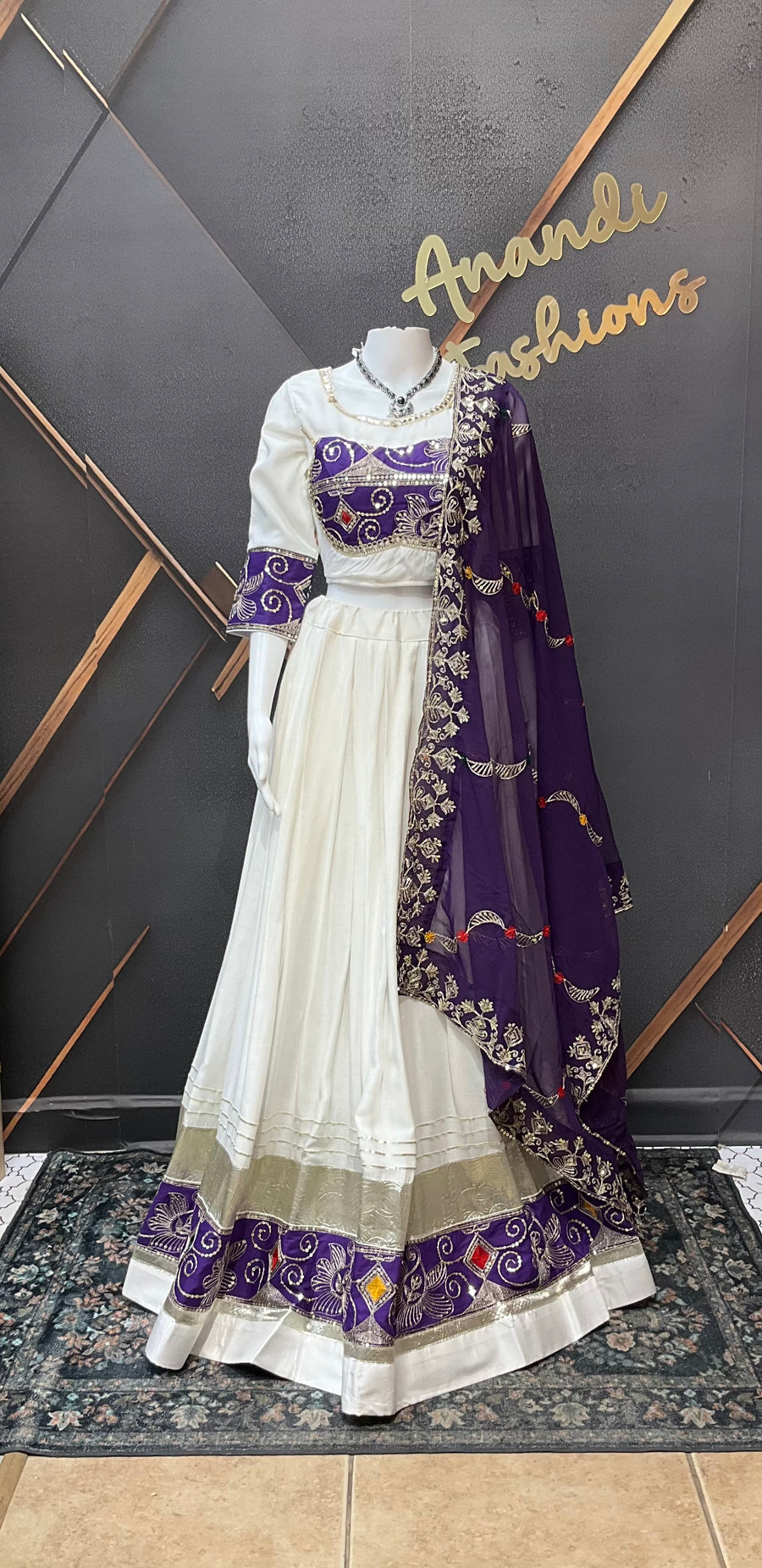 White and Purple  Pure Cotton Chaniya Choli set