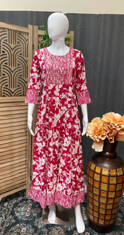 Pink Pure Cotton Anarkali Kurti - Comfortable Ethnic Wear for Women
