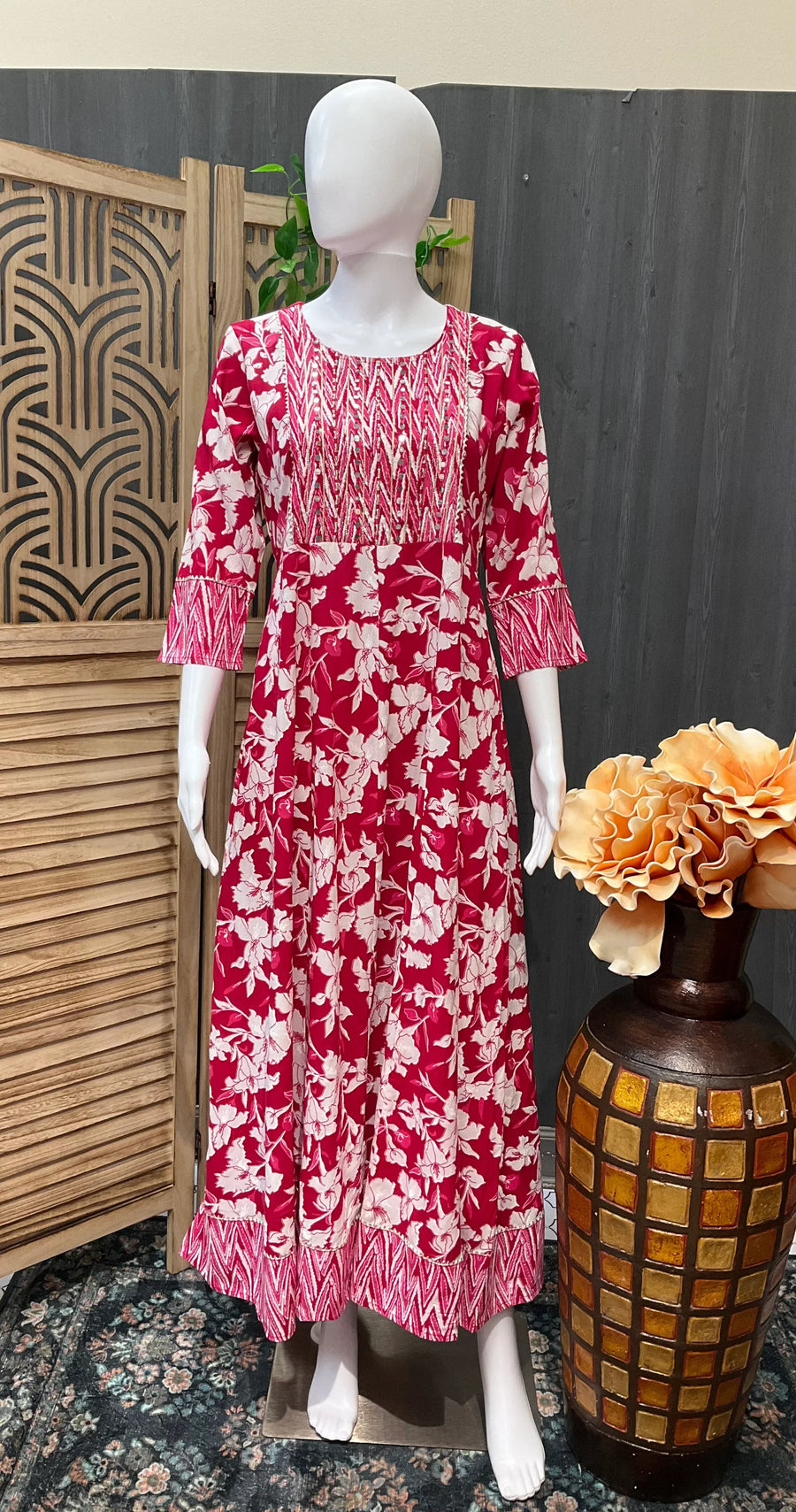 Pink Pure Cotton Anarkali Kurti - Comfortable Ethnic Wear for Women