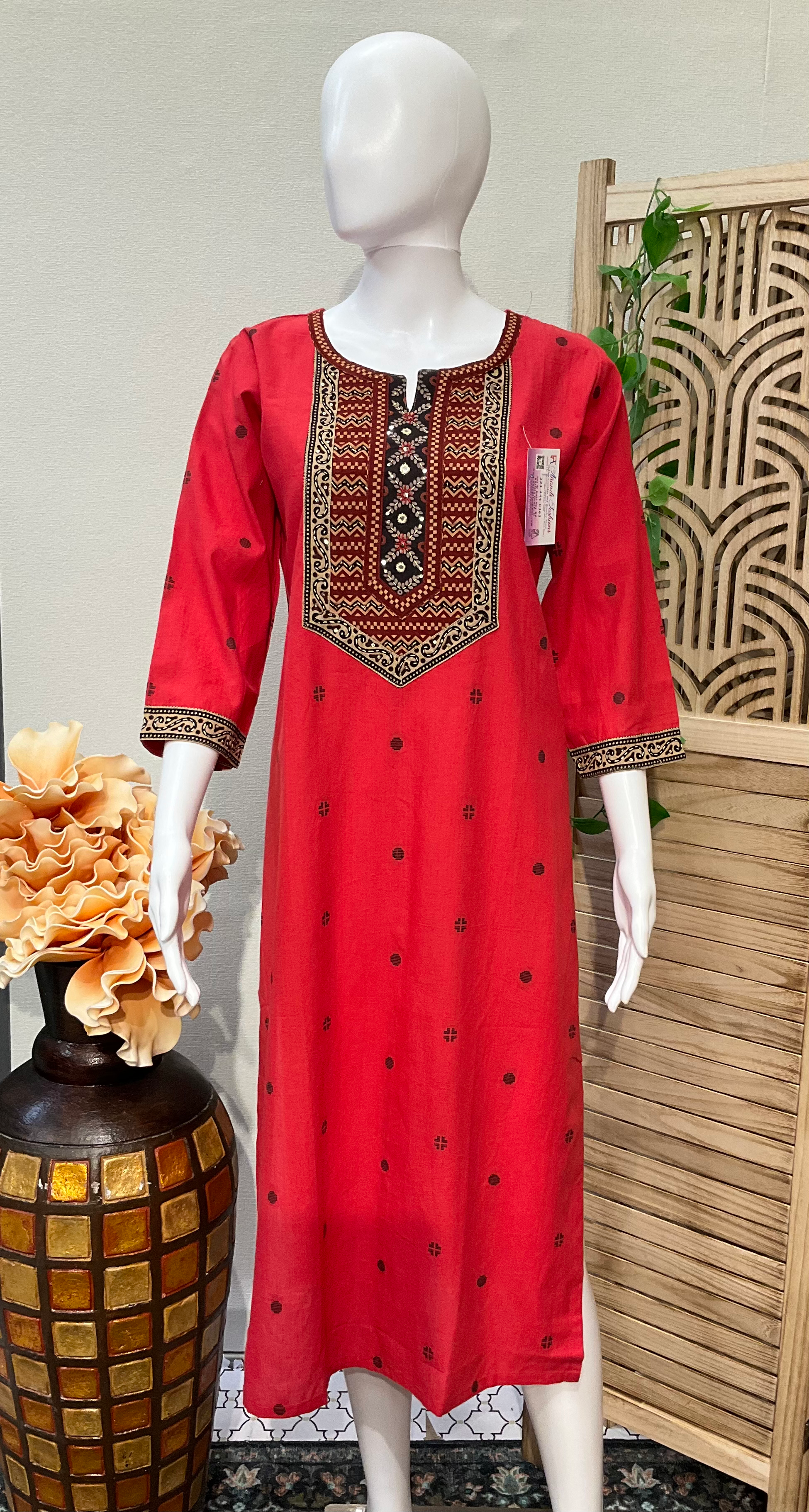 Red -Handloom Khadi Cotton Kurti image 1