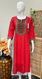 Red -Handloom Khadi Cotton Kurti