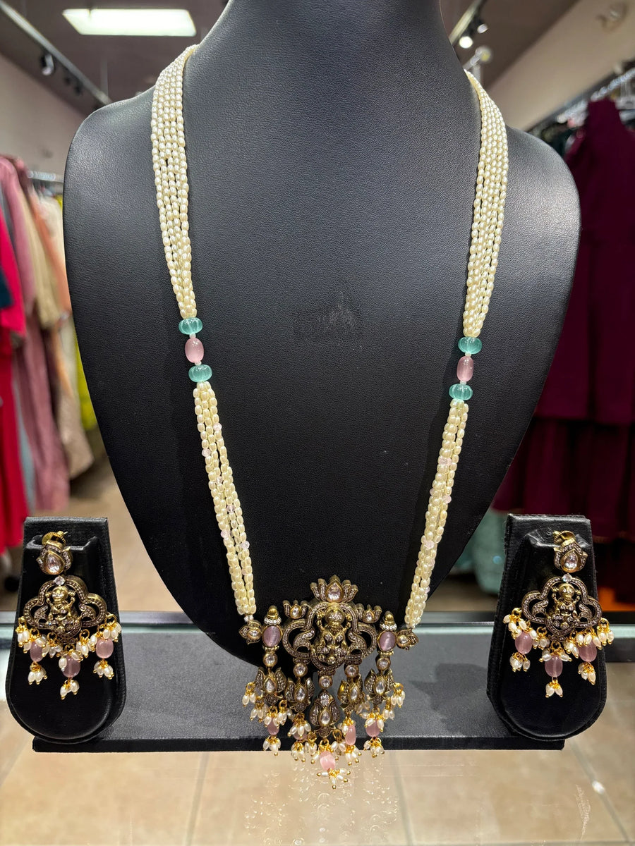Pearl Long Necklace set with Goddess Lakshmi Pendant set