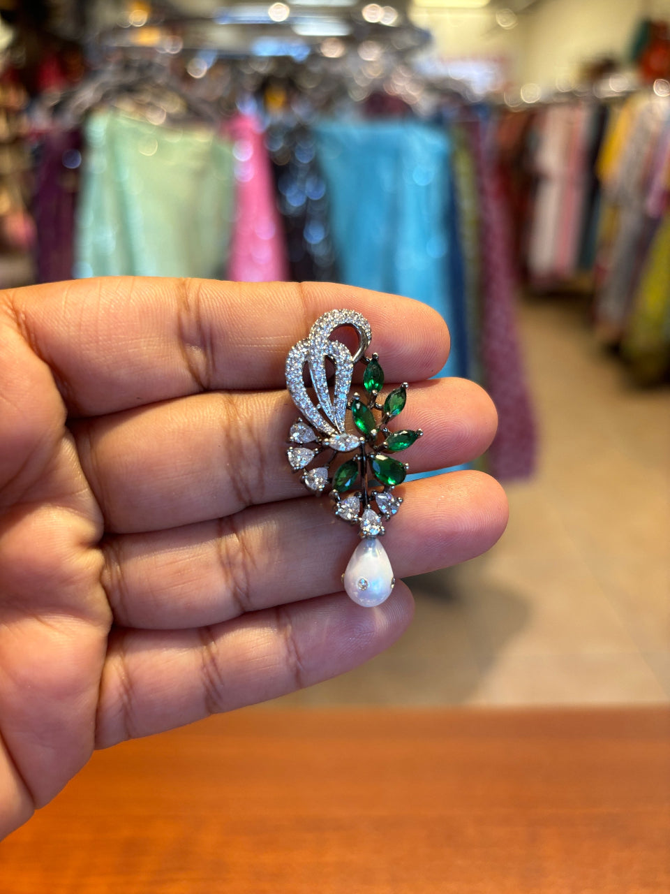 CZ Earrings - Designer Emerald Earrings image 1