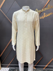 Half White Rayon Chikankari Men’s wear Kurta set