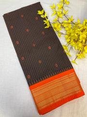 Semi Gadwal Black Checks Saree with Stitched Blouse