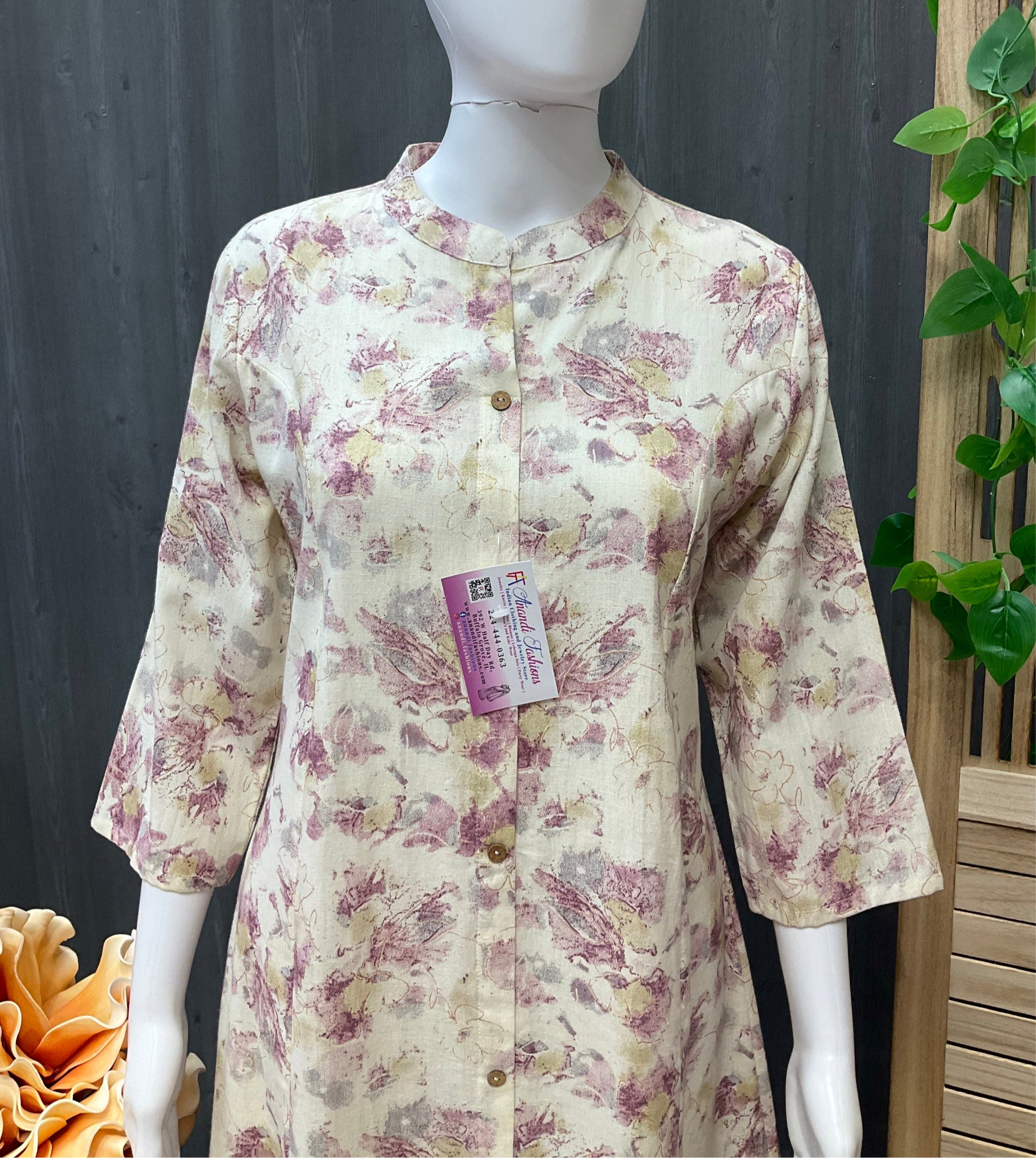Size 40-Half White Cotton Flex Floral Kurti
