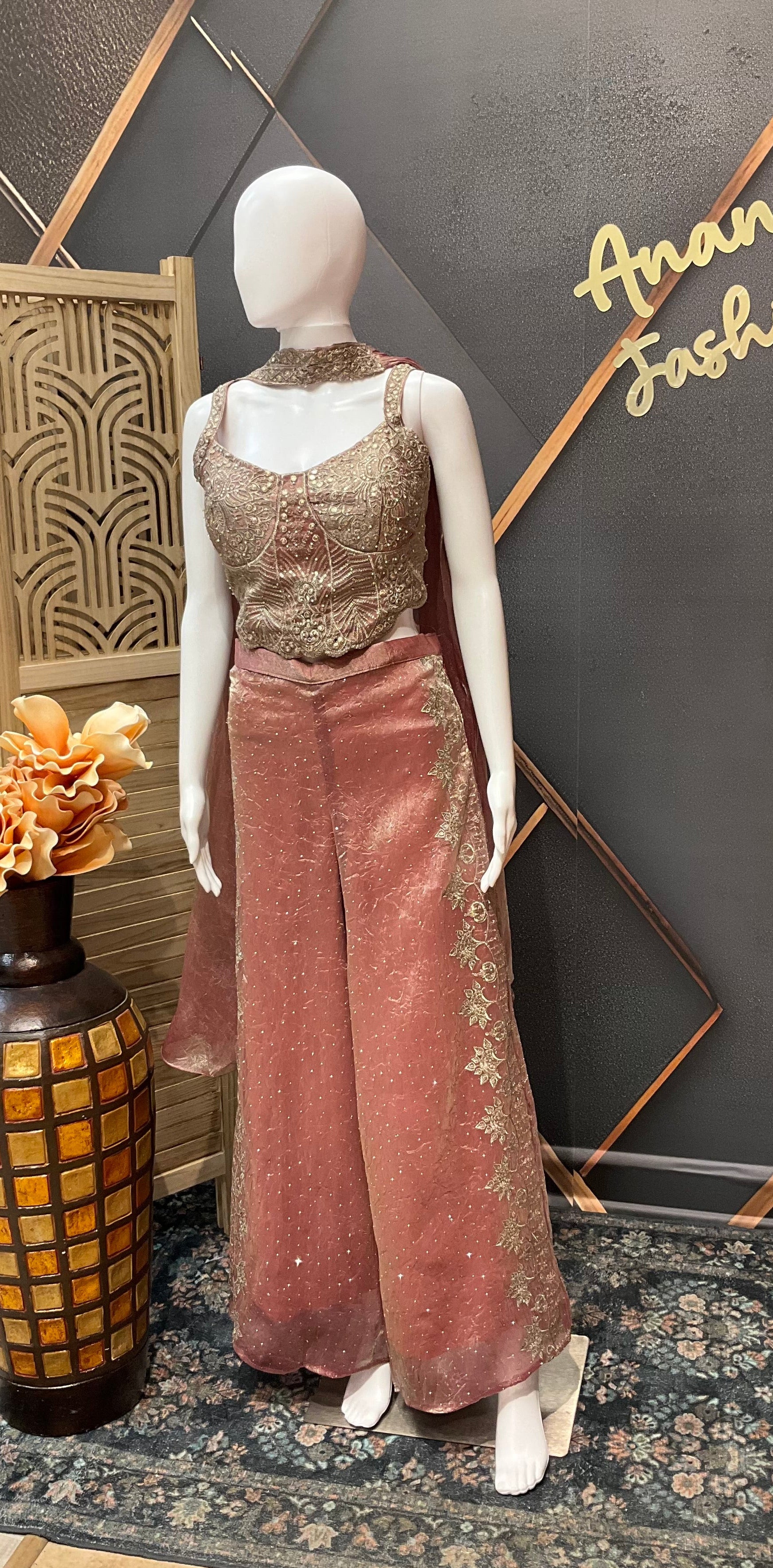 Pink Indo Western Party Wear Palazzo set