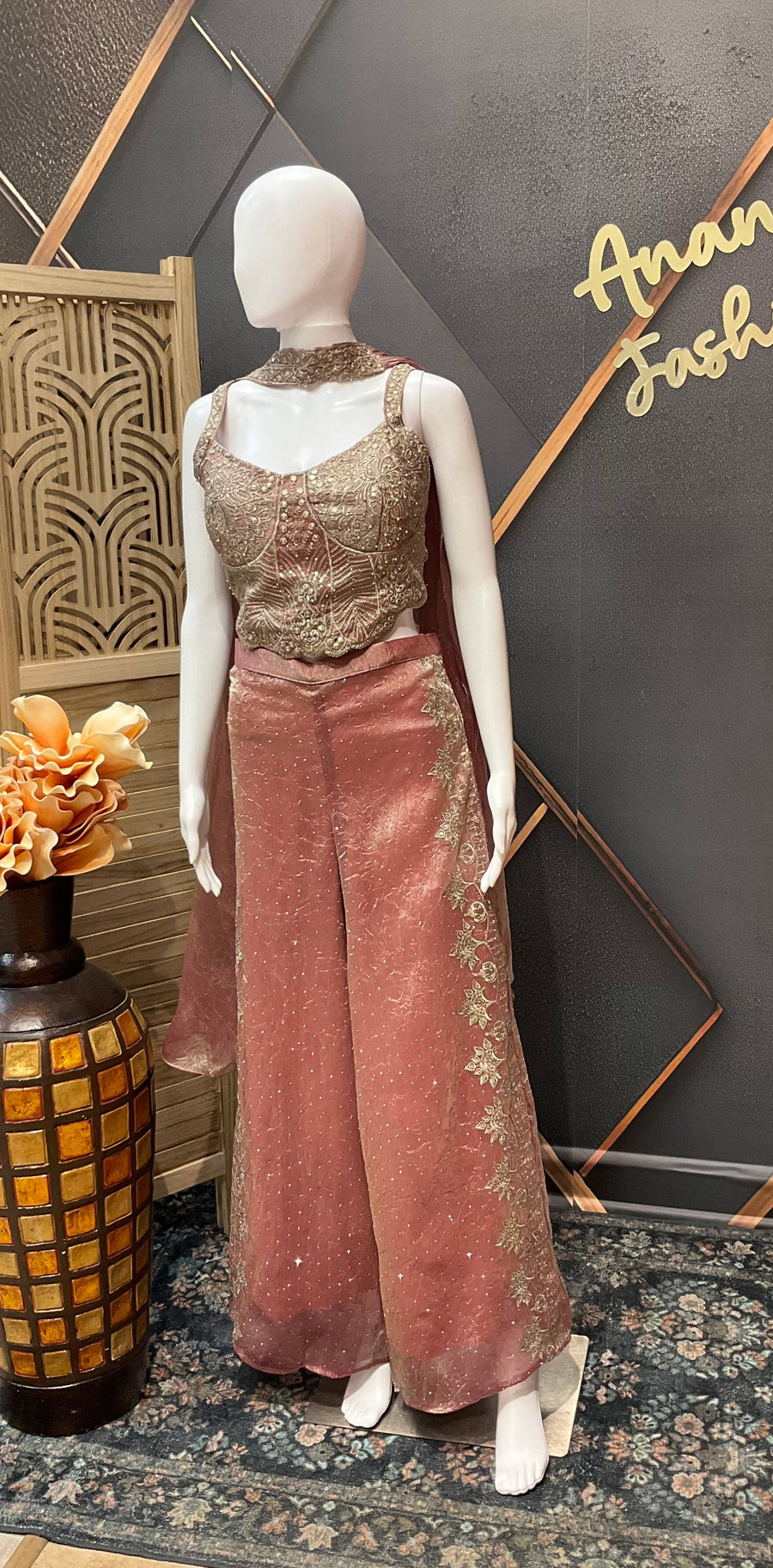 Pink Indo Western Party Wear Palazzo set