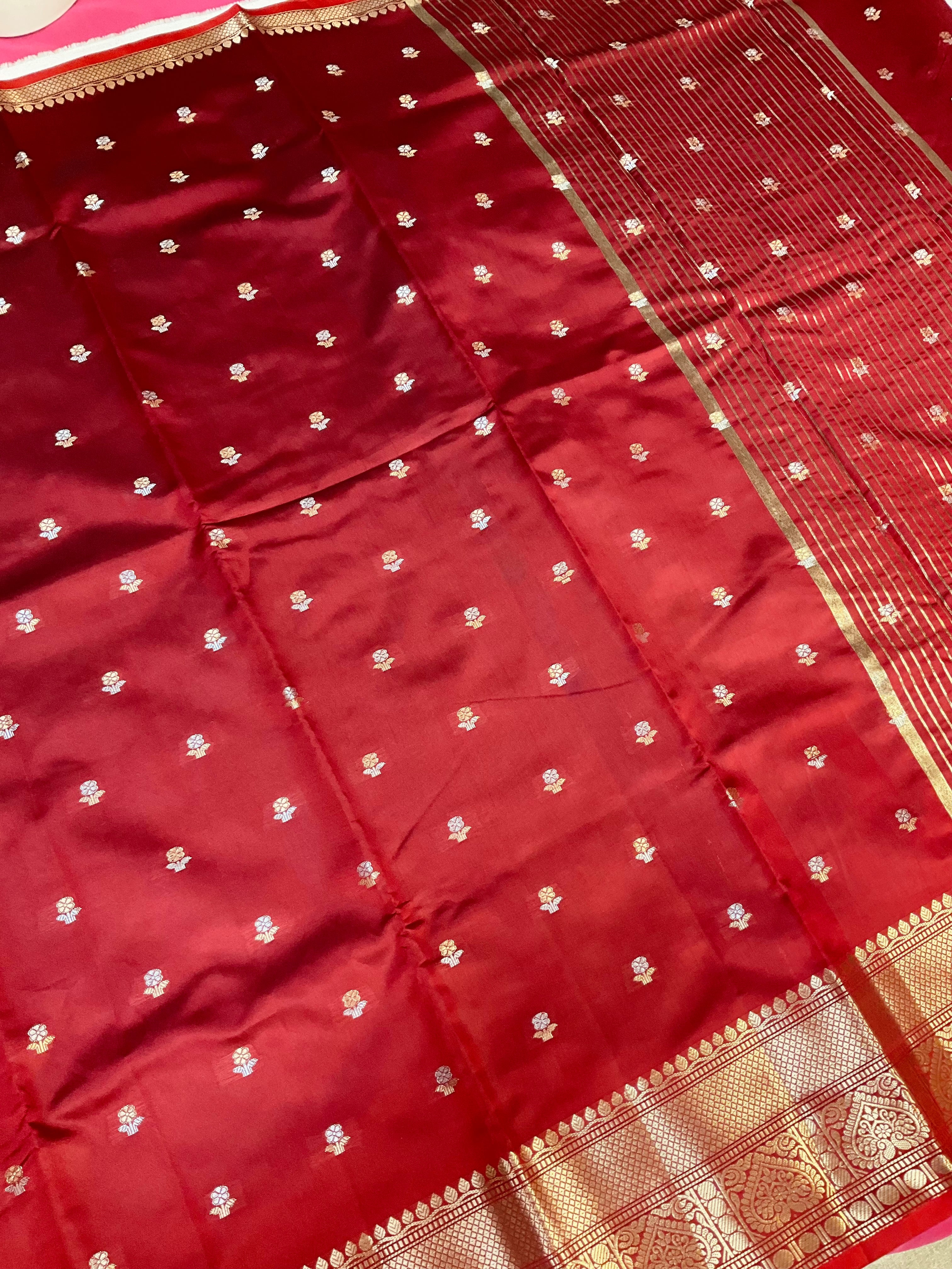 Maroon Semi Benarasi Silk Saree