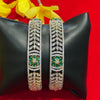 Size 2.6 Broad Bangle - Party Wear CZ Bangles Set with Flower Design (Pair)