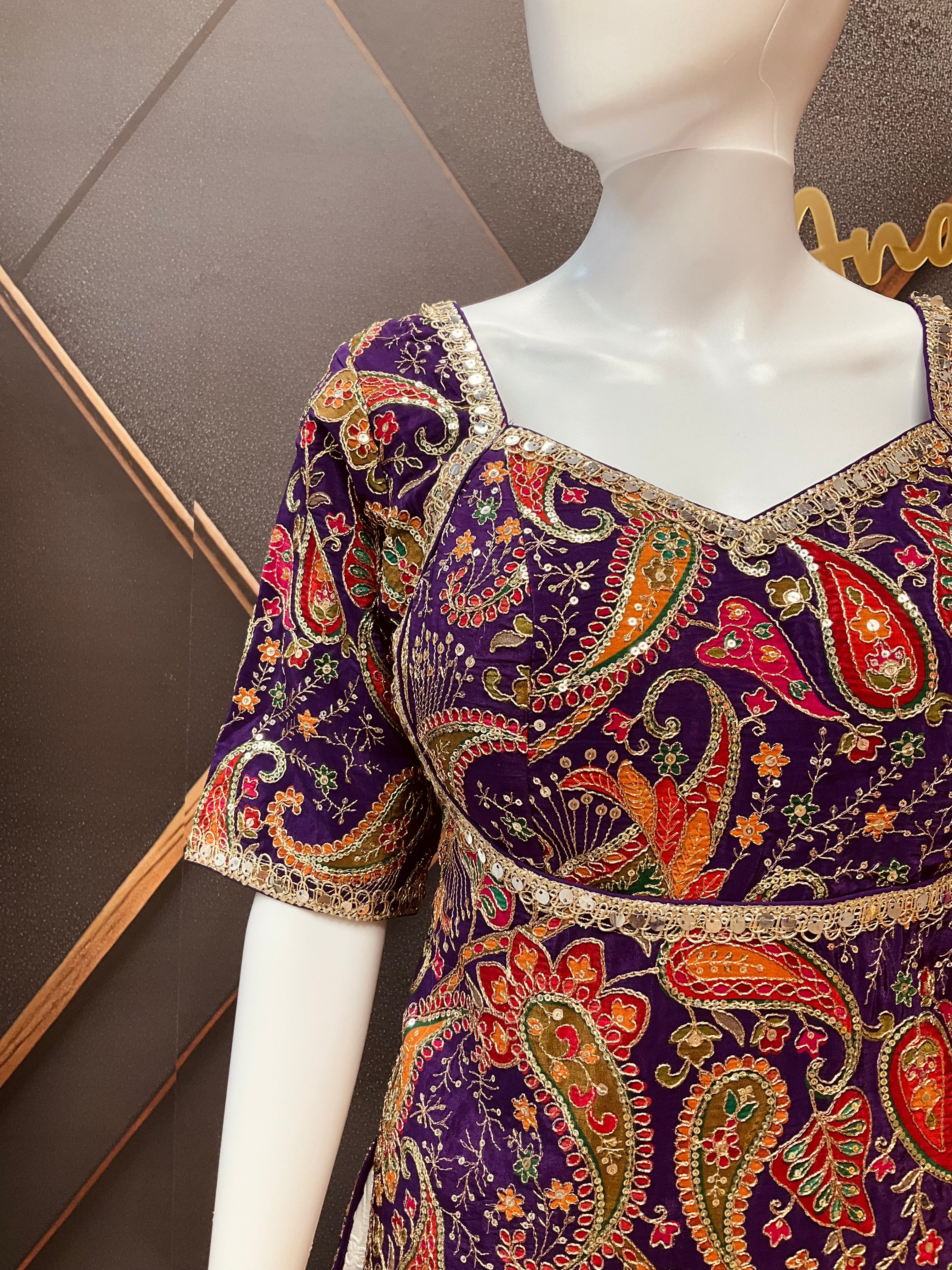 Purple Embroidery Work Long Blouse
