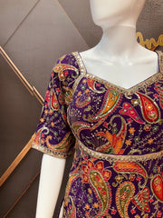 Purple Embroidery Work Long Blouse