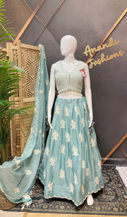 Light Blue Organza Lehanga set