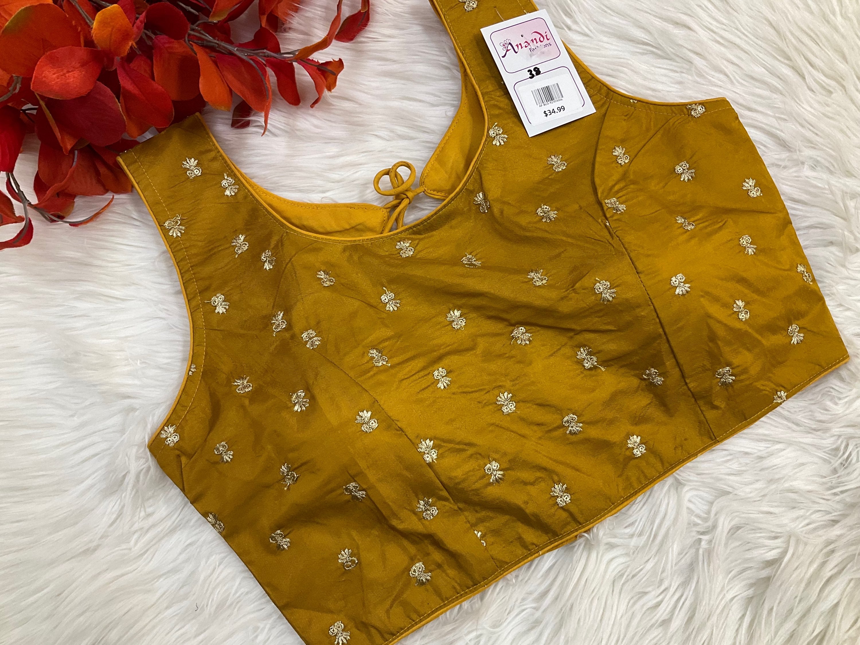 Raw silk blouses with gold work fits size upto 36-42 image 2