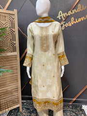 Half White & Yellow Benarasi Kurti set