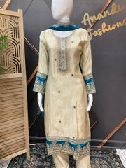 Half White & Blue Benarasi Kurti set