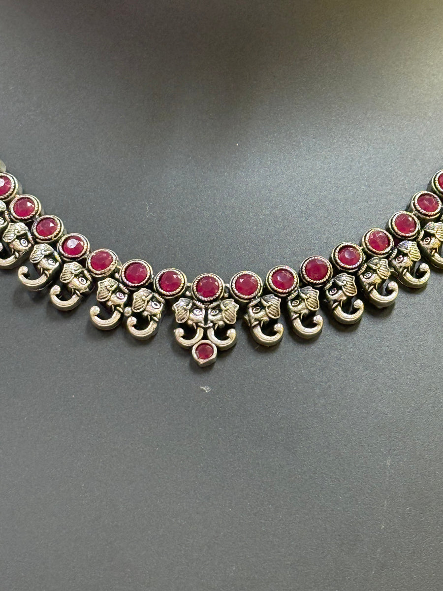 Elephant Design Pink German Silver Necklace set
