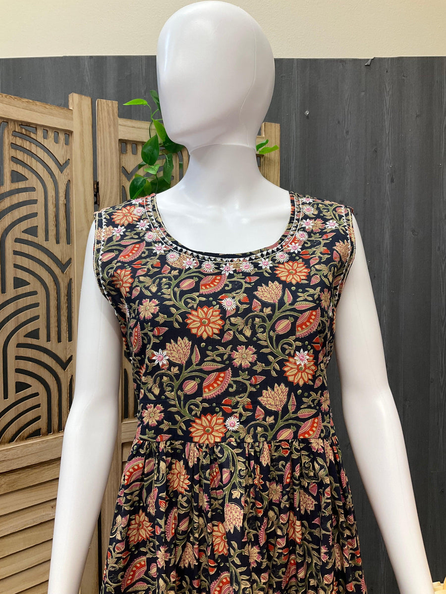 Blue Pure Cotton Summer Frock/Kurti Size 40-44 | Sleeveless Women's Casual Wear