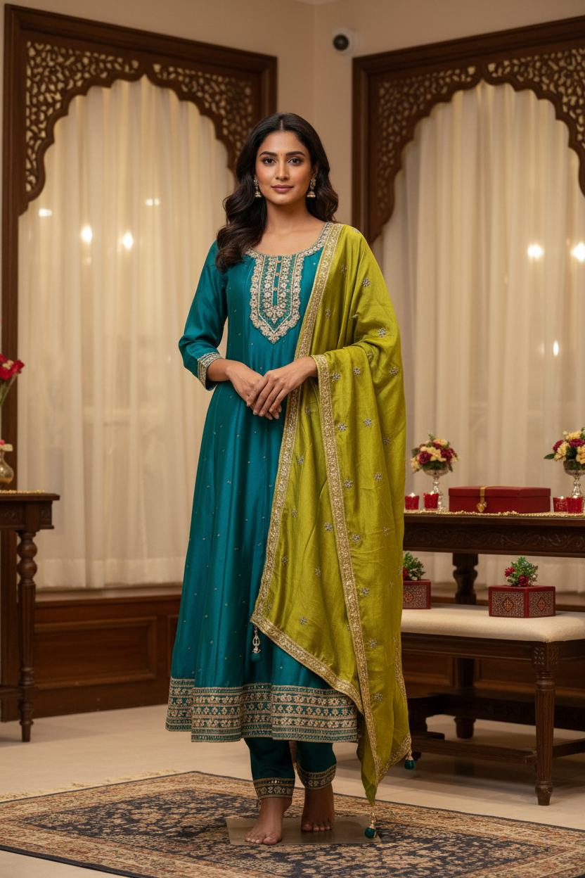 Blue Anarkali Party Wear  Kurti set