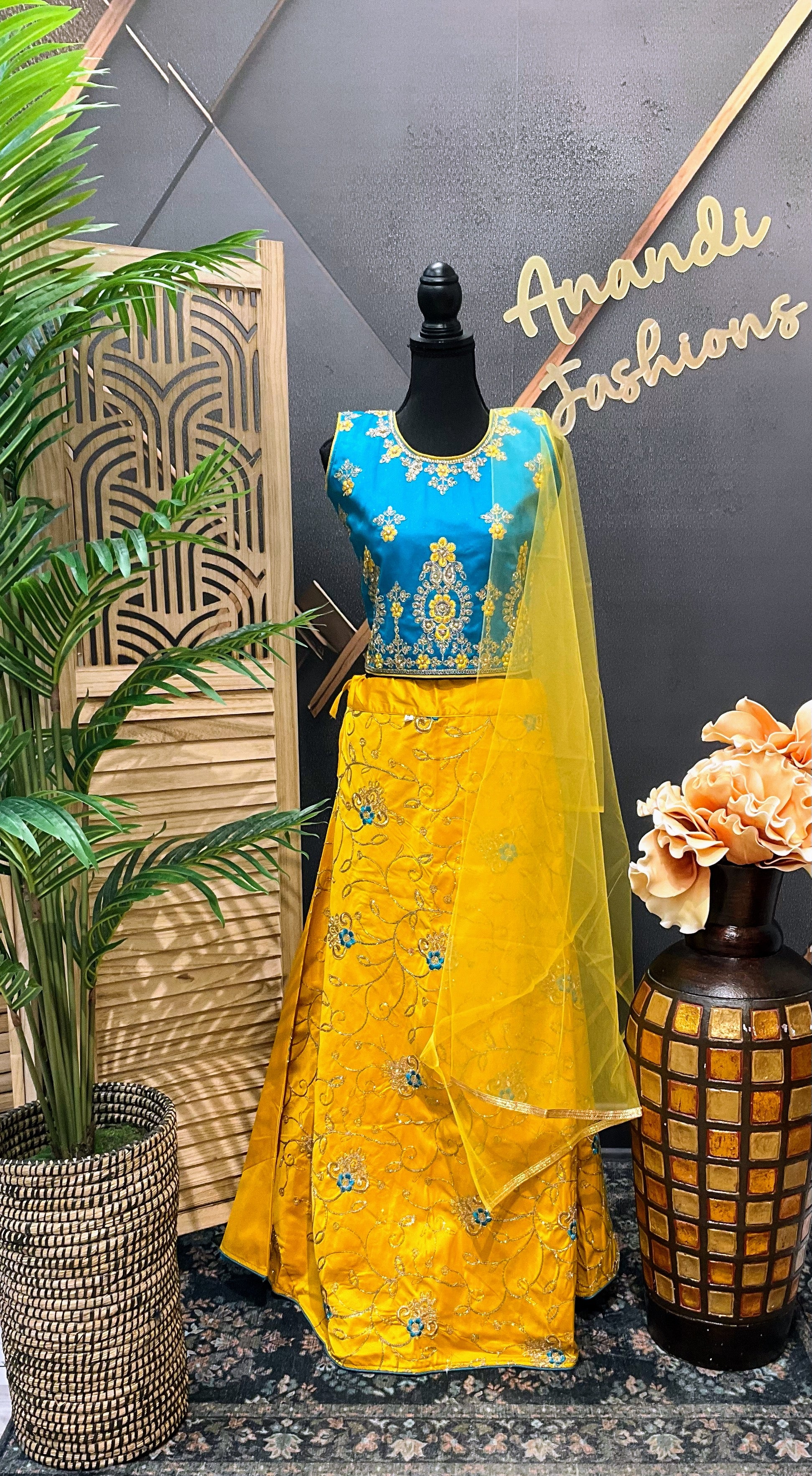 Teenage Girls - Blue & Yellow Lehenga Set