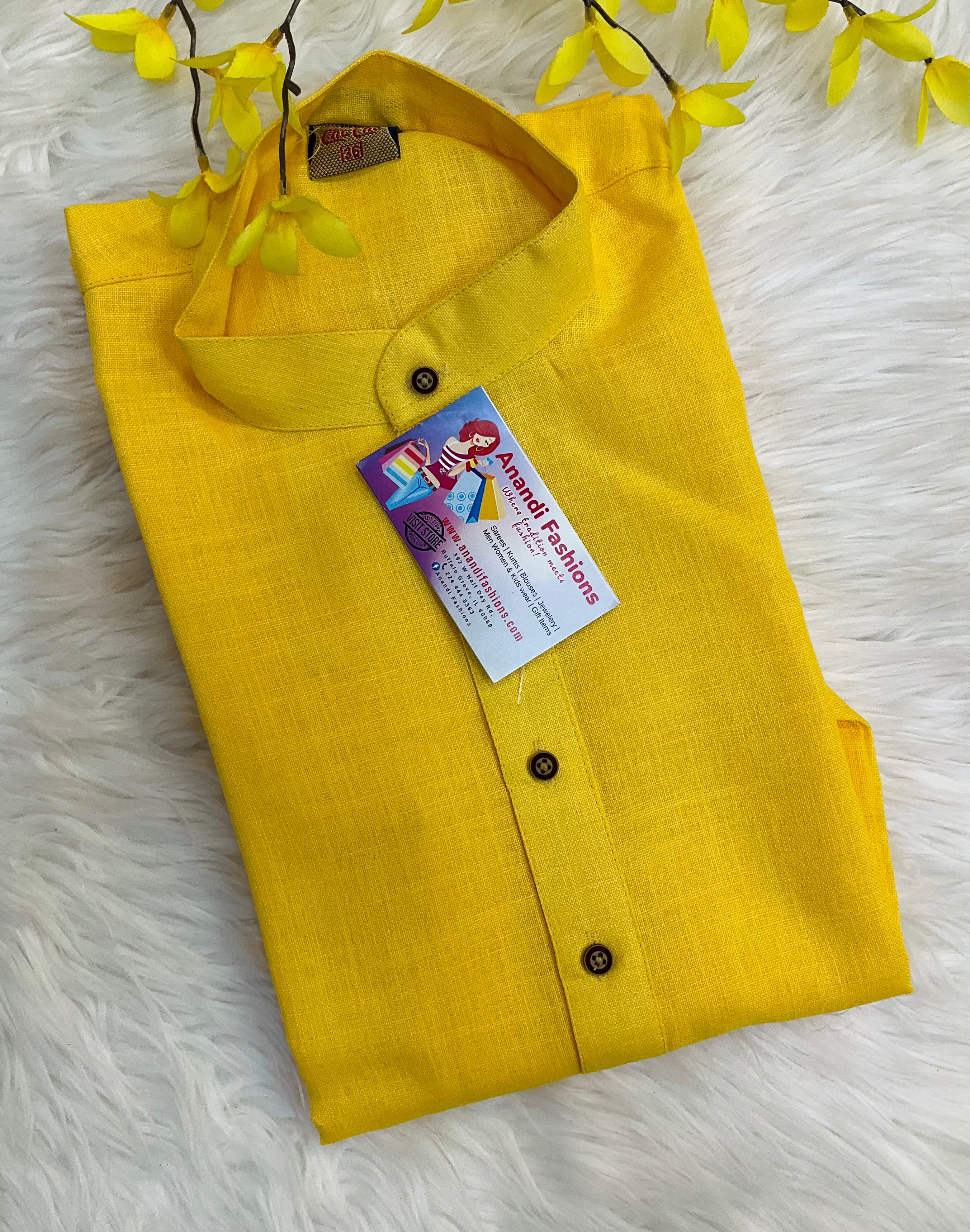 Size 36- Yellow Mens cotton kurta set