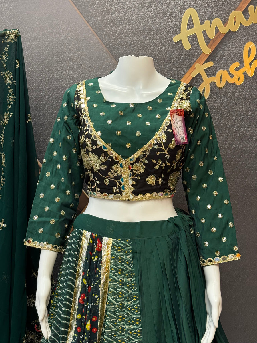 Designer Garba Green Georgette Lehenga set